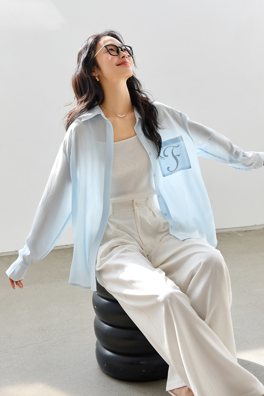 Simple Embroidered Letter Shirt-VIMLYSTORE