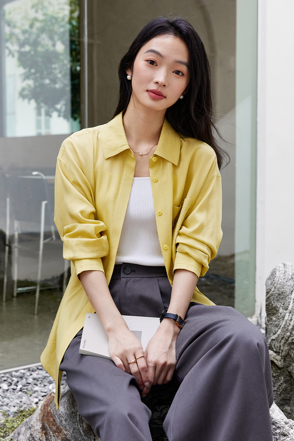 Simple Embroidered Letter Shirt-VIMLYSTORE