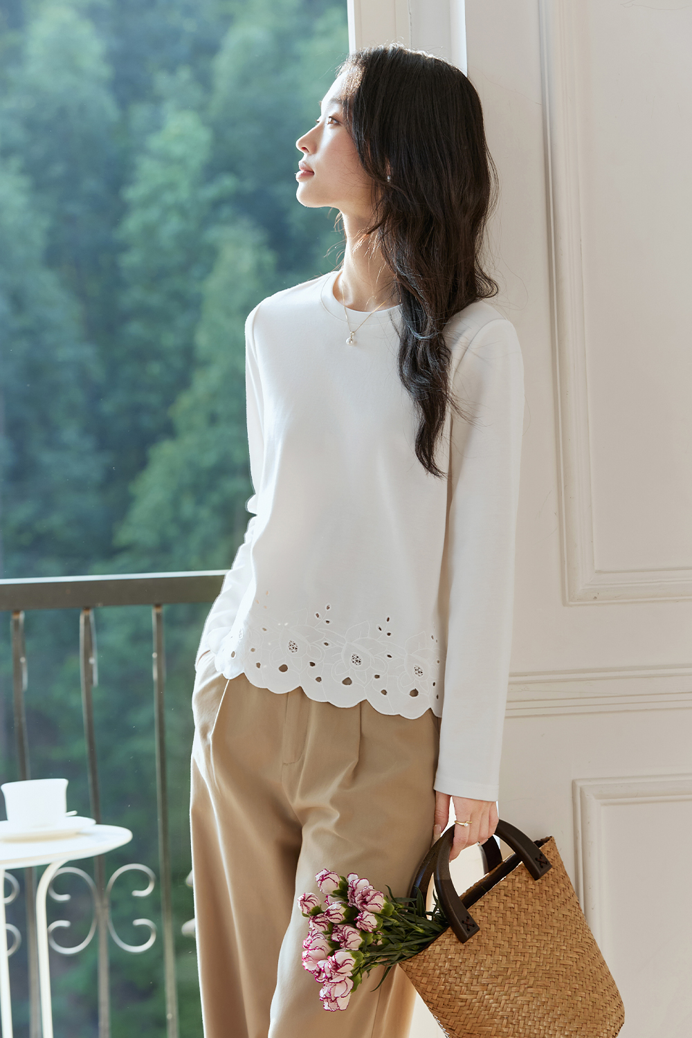 Soft Lace Long-Sleeved T-Shirt-VIMLYSTORE