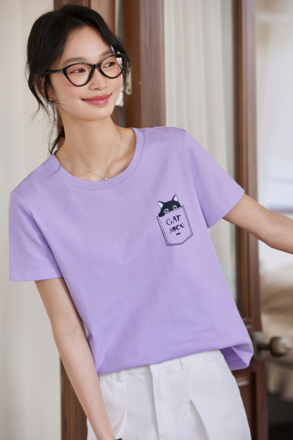 Cotton Pocket Cat T-Shirt