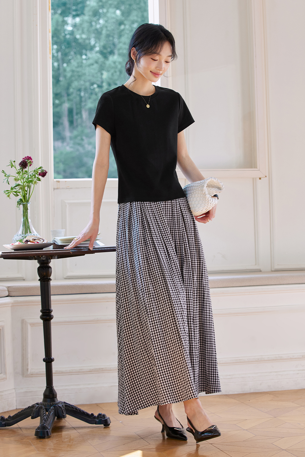 Simple Commuting Gingham Skirt