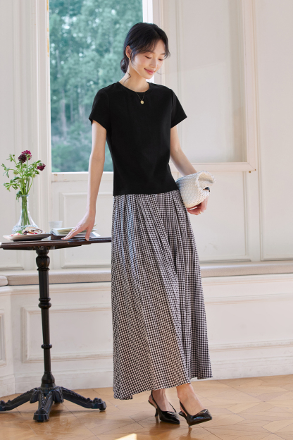 Simple Commuting Gingham Skirt
