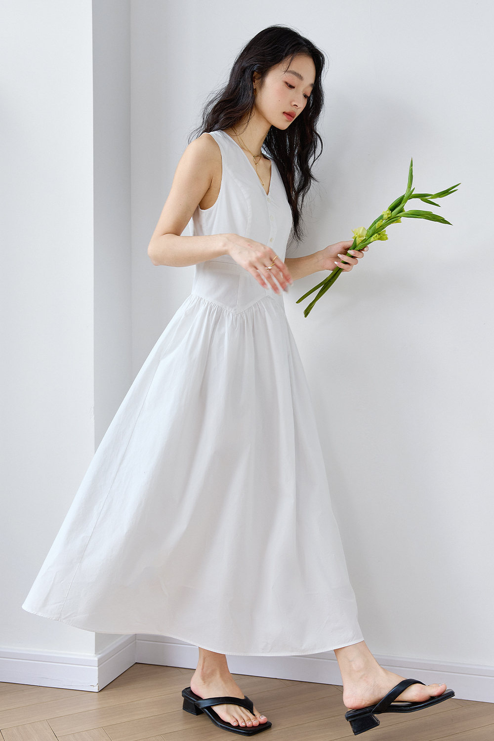 Solid Loose Cotton Dress-VIMLYSTORE