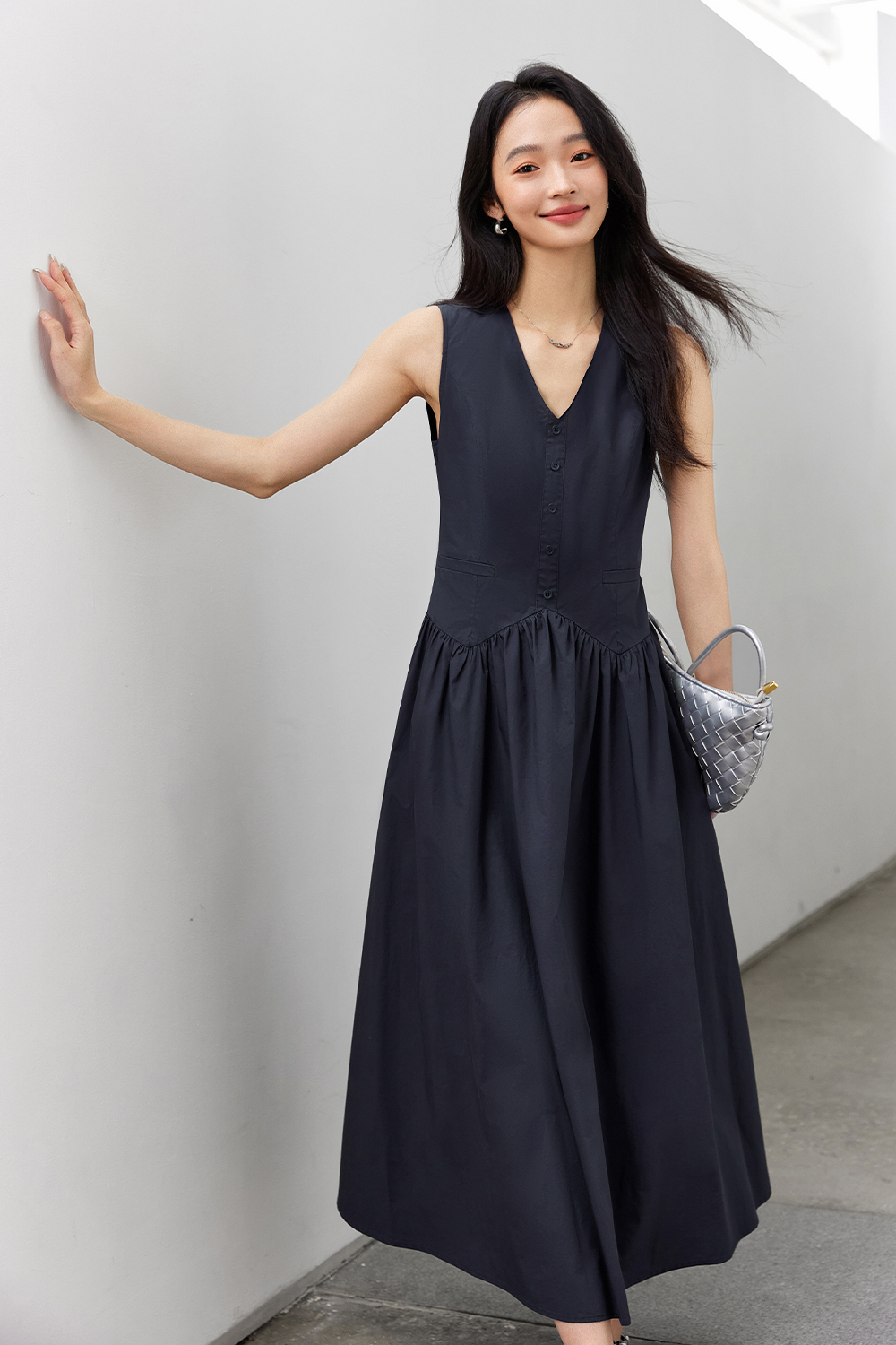 Solid Loose Cotton Dress-VIMLYSTORE