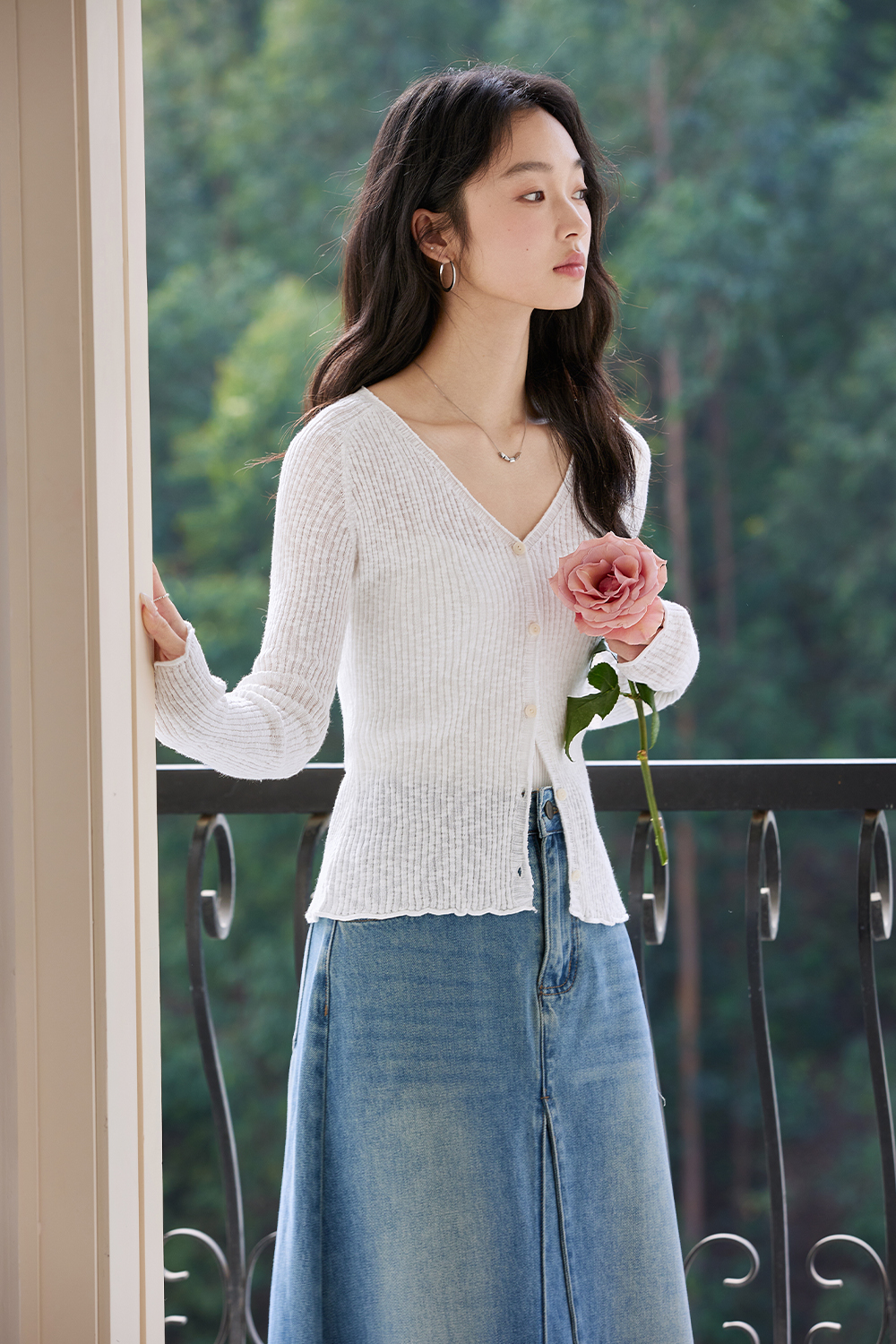 Striped Solid Color Knit Cardigan-VIMLYSTORE