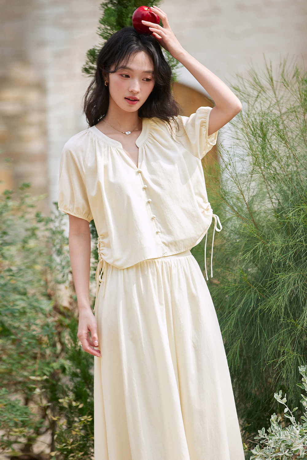 Gentle Beige Two-Piece Skirt Suit