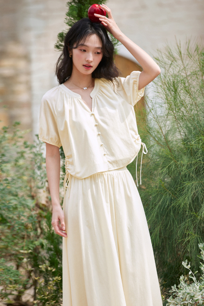 Gentle Beige Two-Piece Skirt Suit