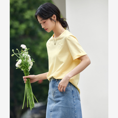 Lace Butterfly Solid Color T-Shirt