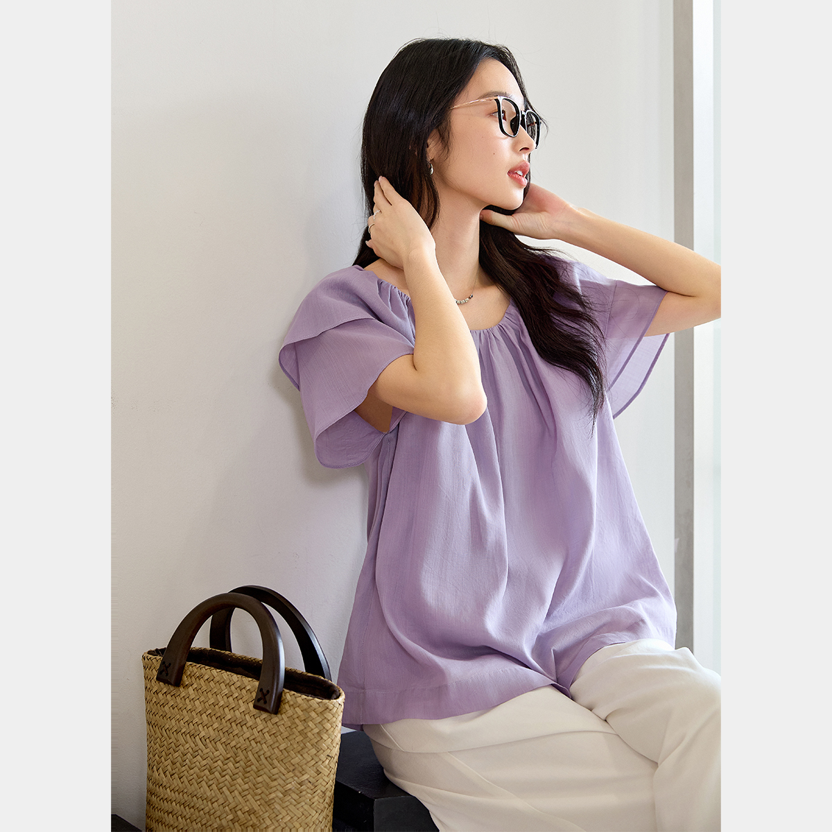 Solid Color Cotton And Linen Short-Sleeved Shirt