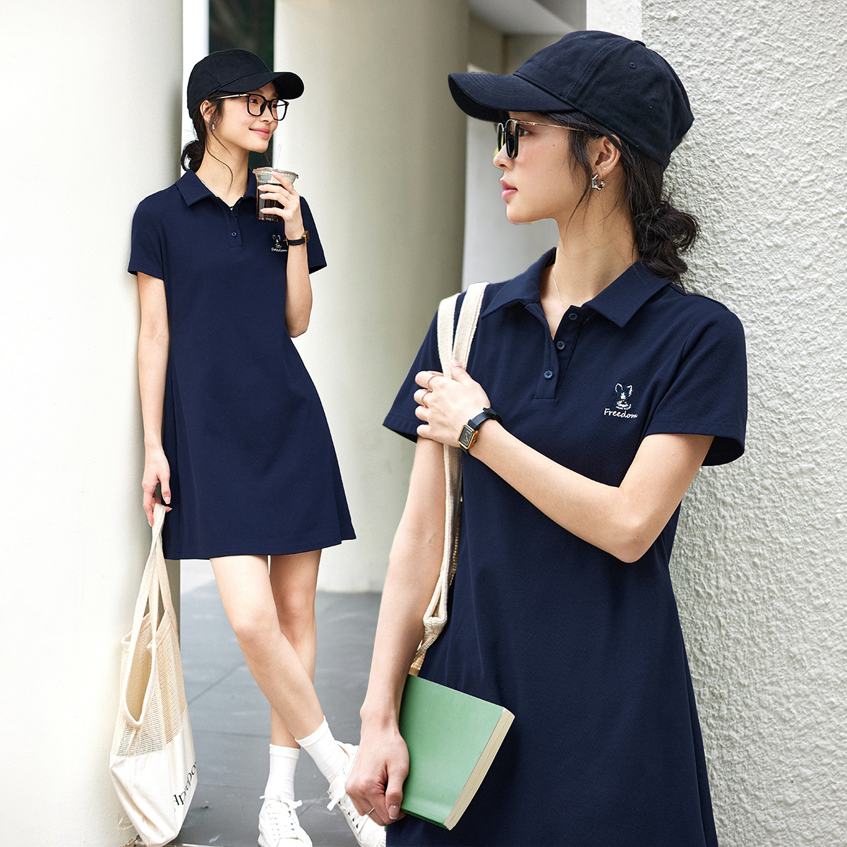 Polo Neck Rabbit Embroidered Dress