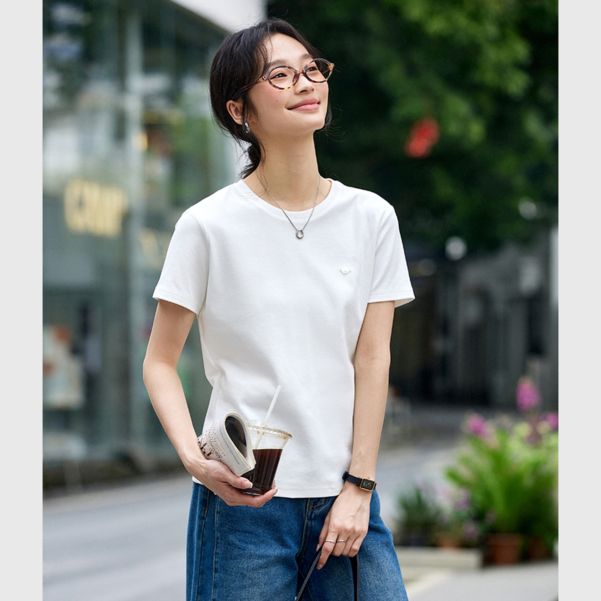 Back Hollow Solid Color T-Shirt
