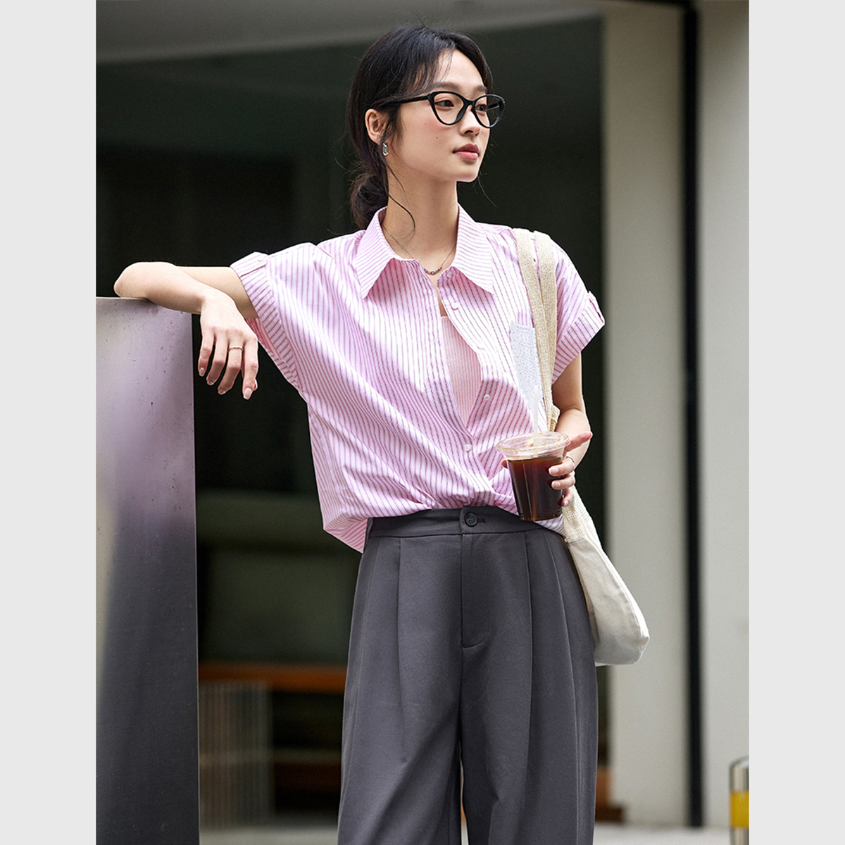 Lace Pocket Striped Shirt
