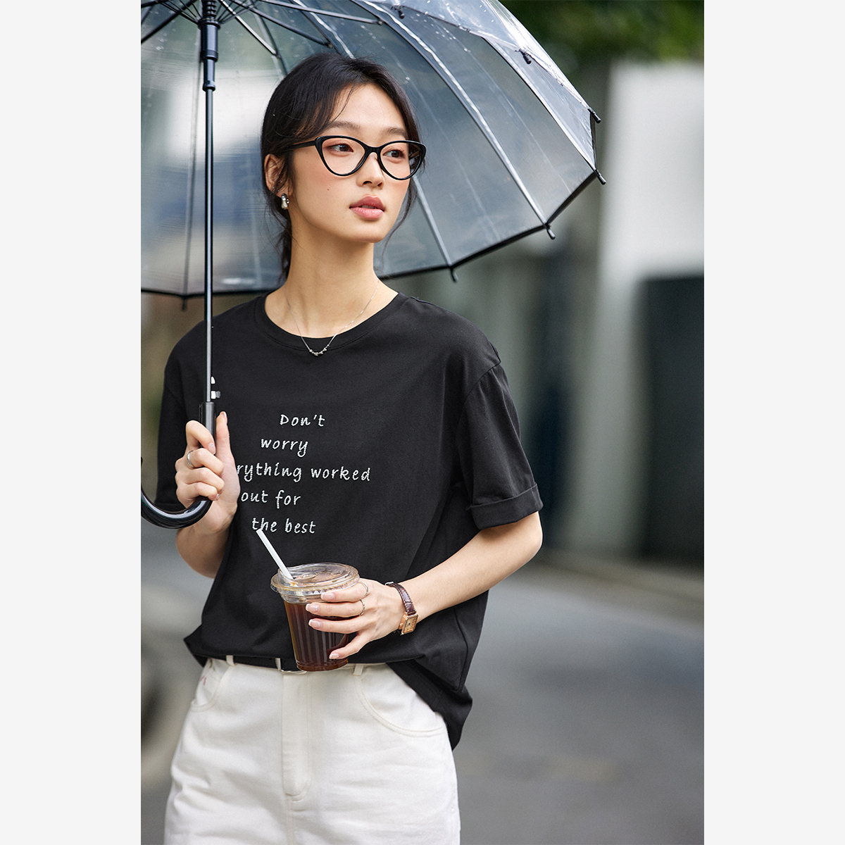 Letter Embroidered Round Neck T-Shirt