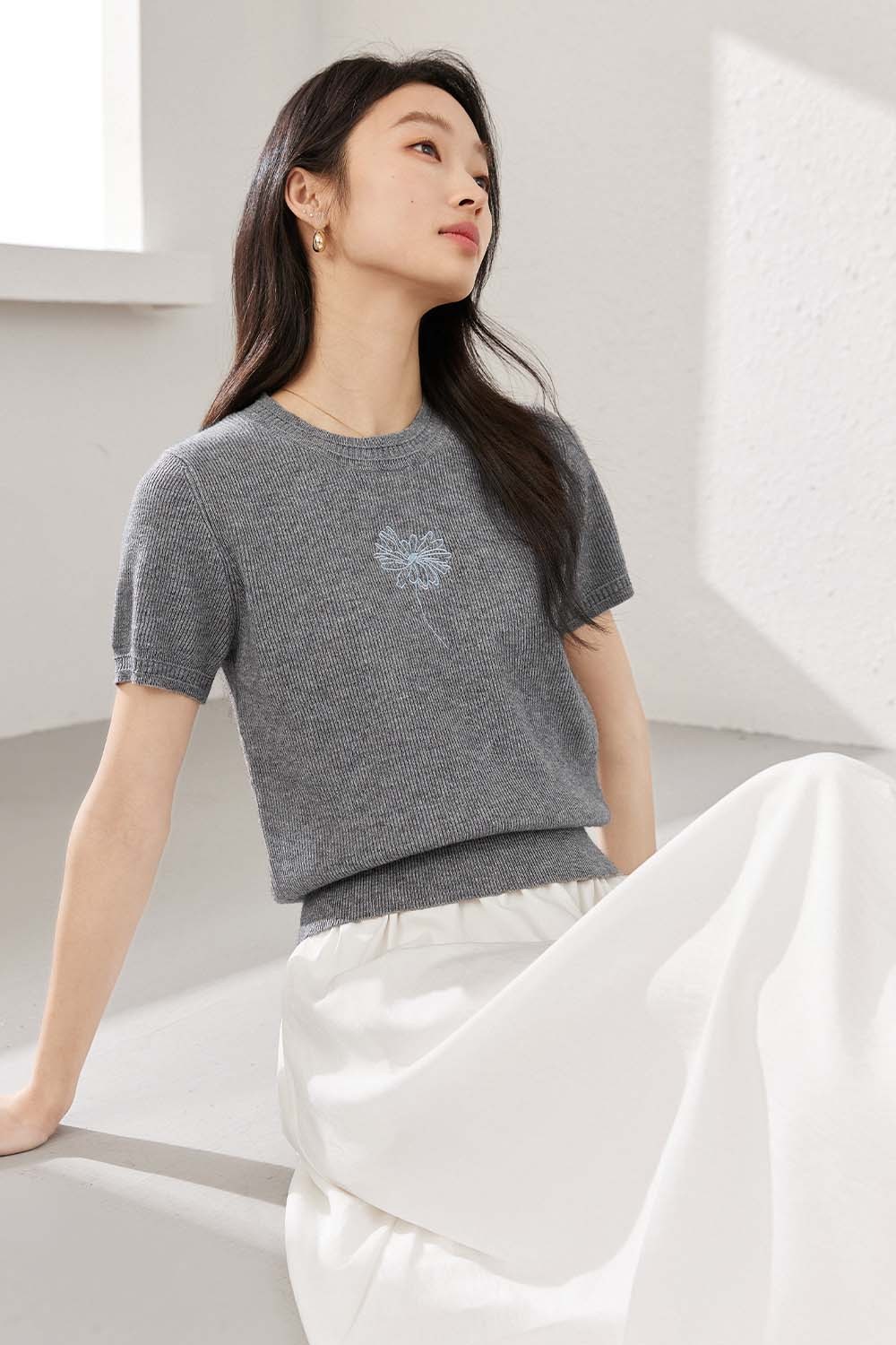 Flower Embroidered Loose Sweater