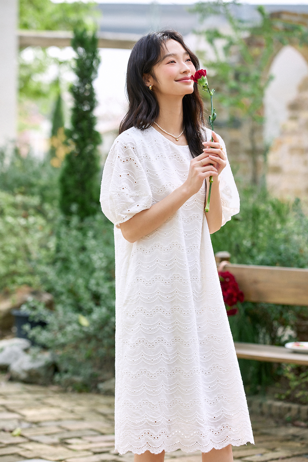 Wave Embroidered Hollow Dress