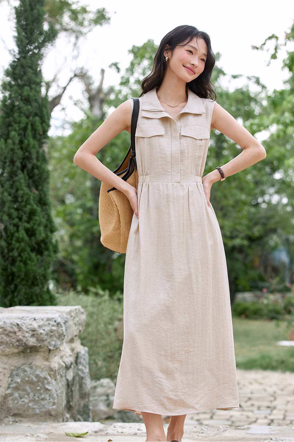 Lapel Shirt A-Line Dress-VIMLYSTORE