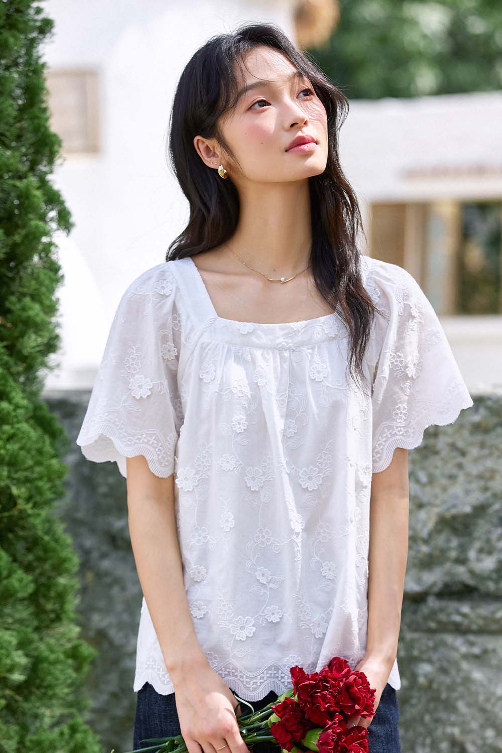 100% Cotton 3D Flower Shirt-VIMLYSTORE