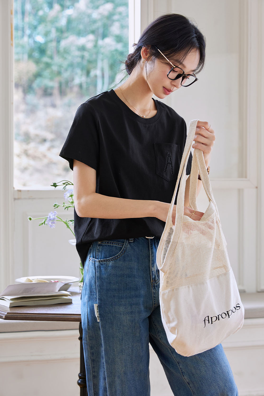 Hollow A Letter Embroidered T-Shirt