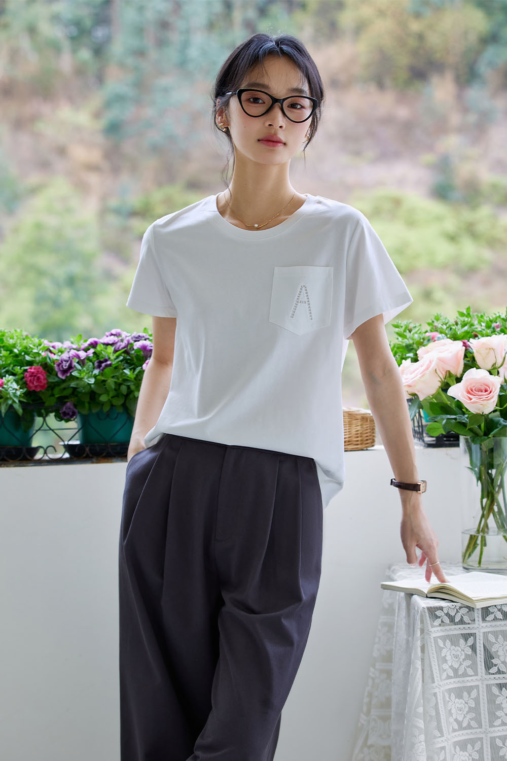 Hollow A Letter Embroidered T-Shirt