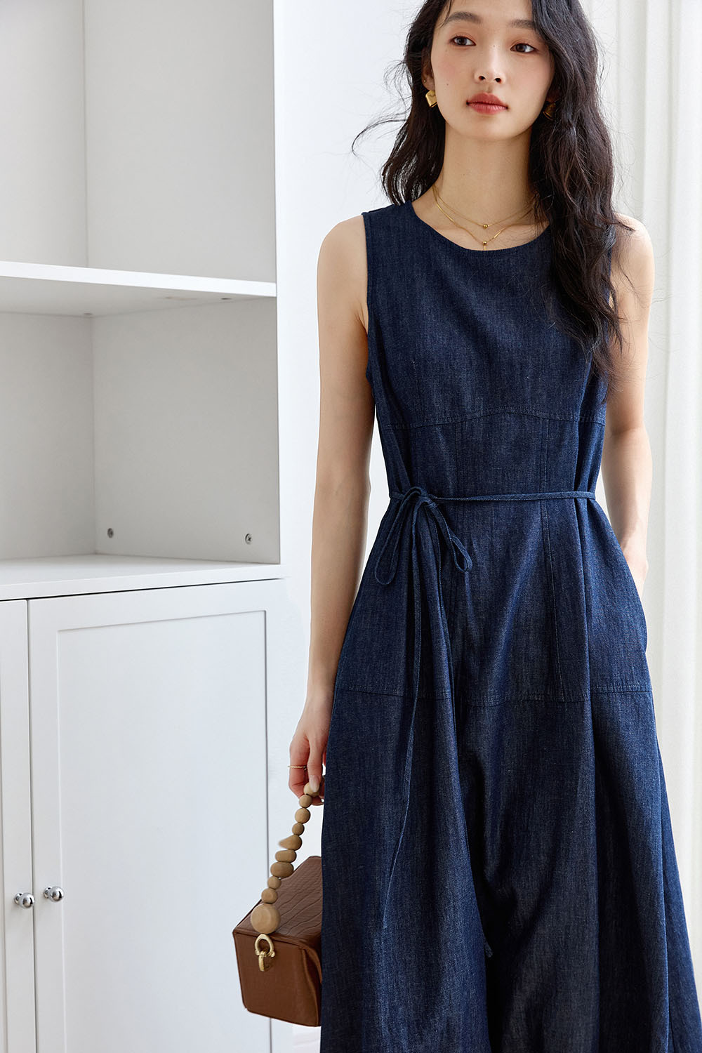Cotton And Linen Blend Denim Dress