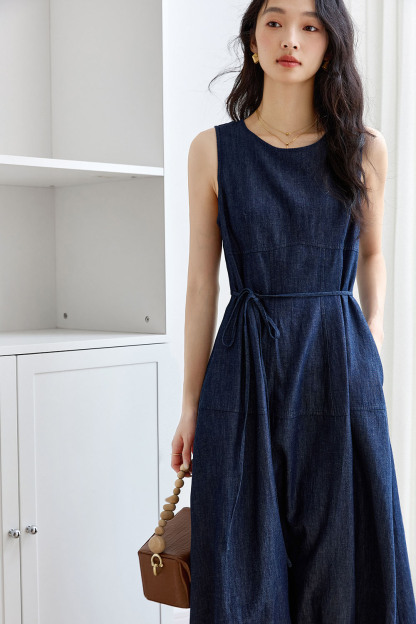 Cotton And Linen Blend Denim Dress