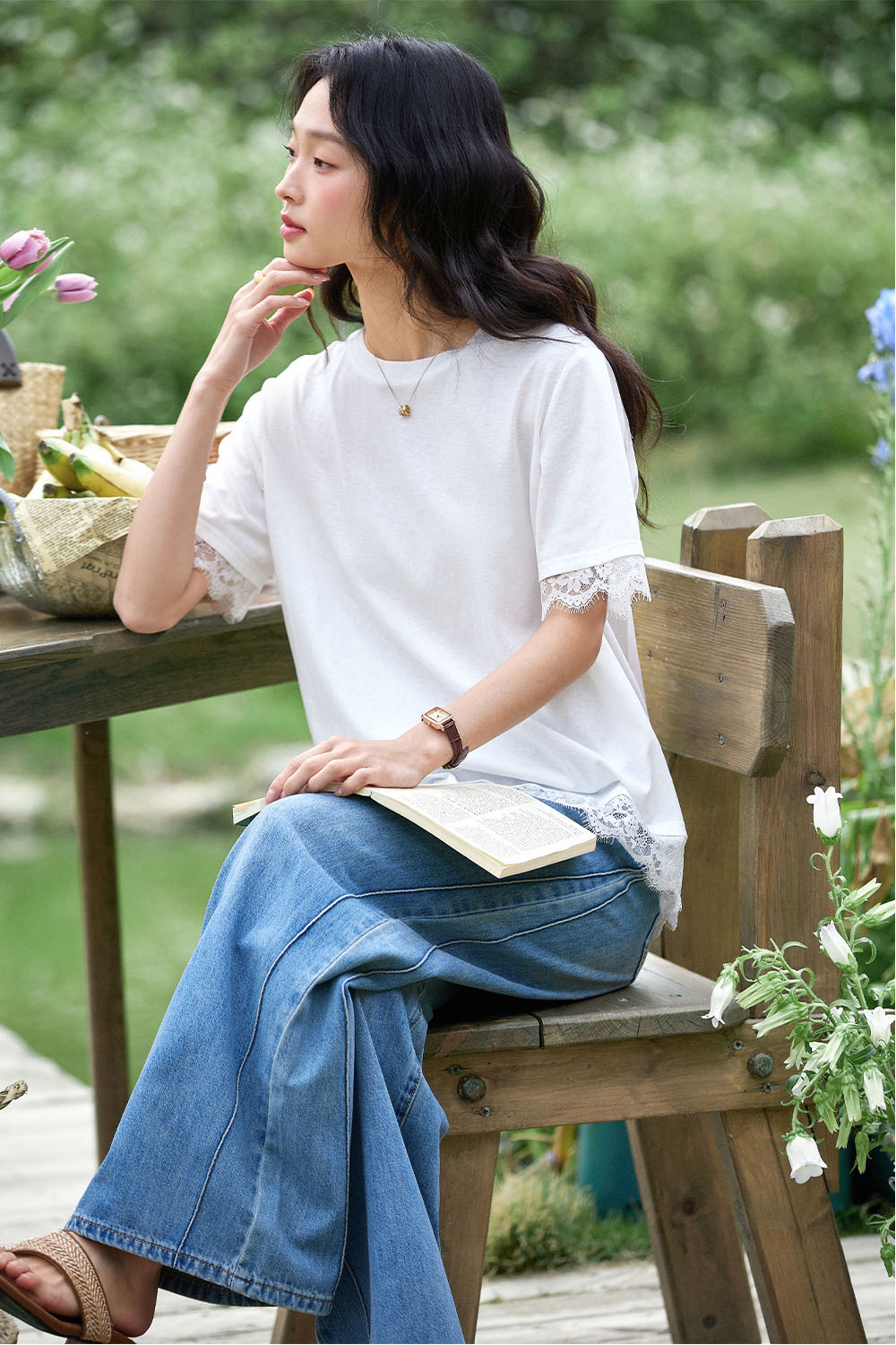 Lace Patchwork Round Neck T-Shirt