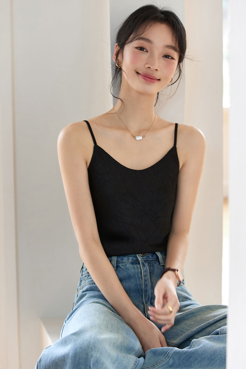 Ruched Round Neck Camisole-VIMLYSTORE