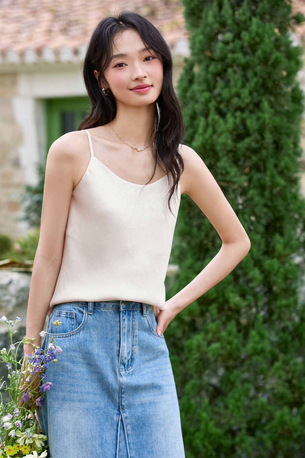 Ruched Round Neck Camisole-VIMLYSTORE