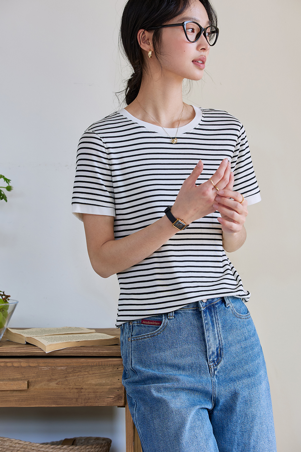 Lycocell Black And White Striped T-Shirt