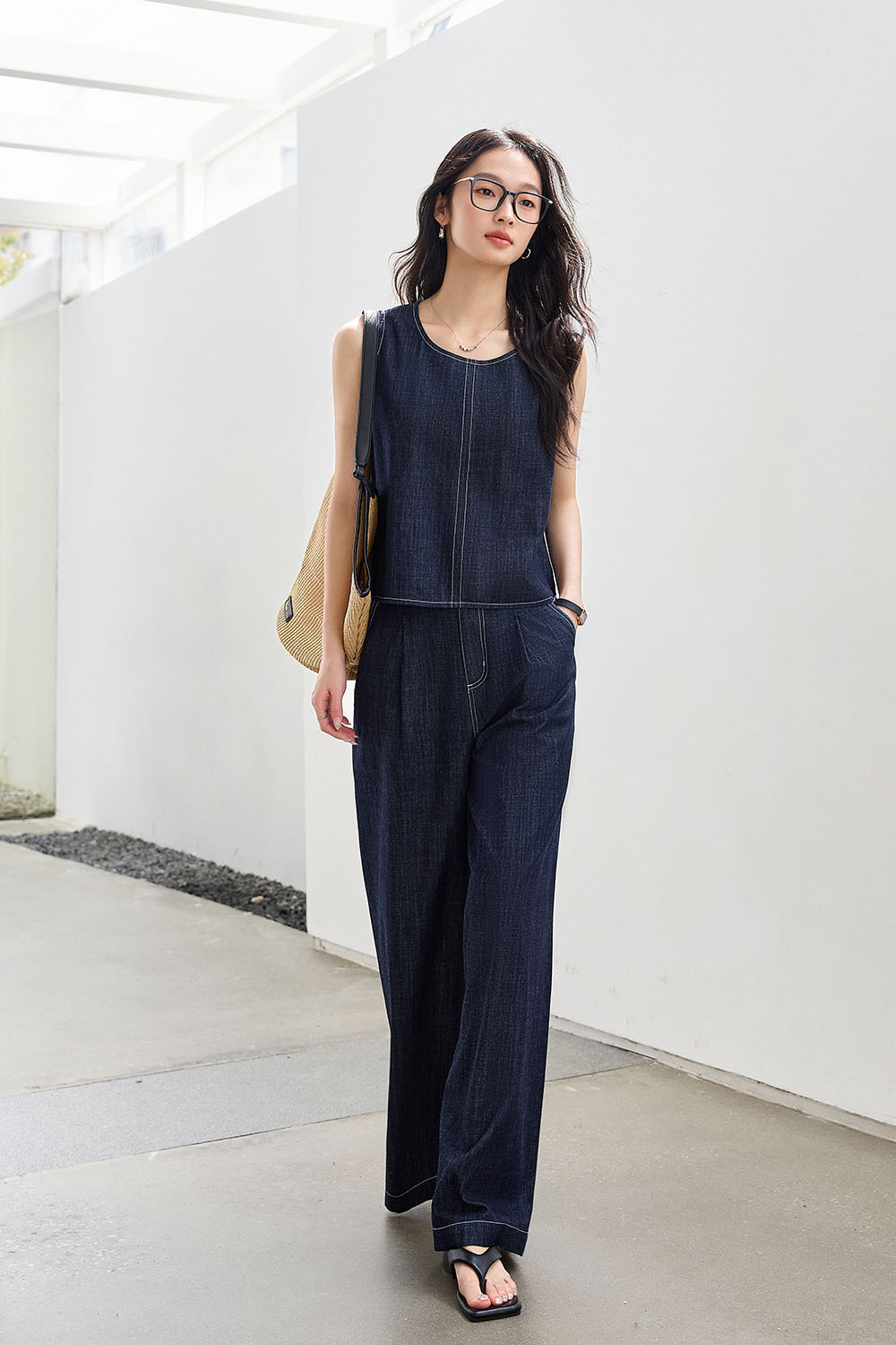 Minimalist Straight Denim Suit