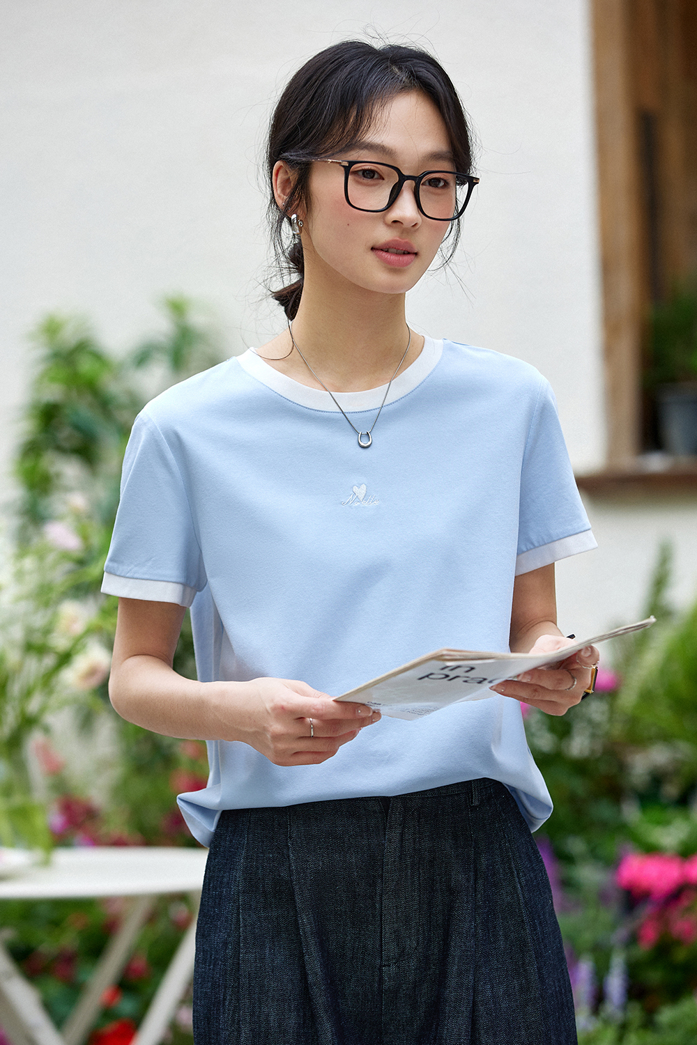 Cotton Blend Straight T-Shirt
