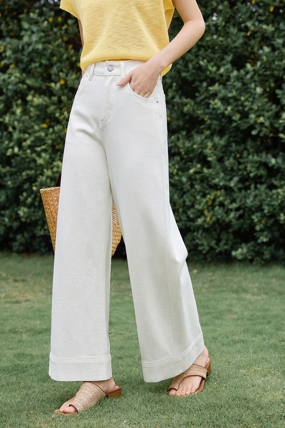 100% Cotton Denim Wide-Leg Pants