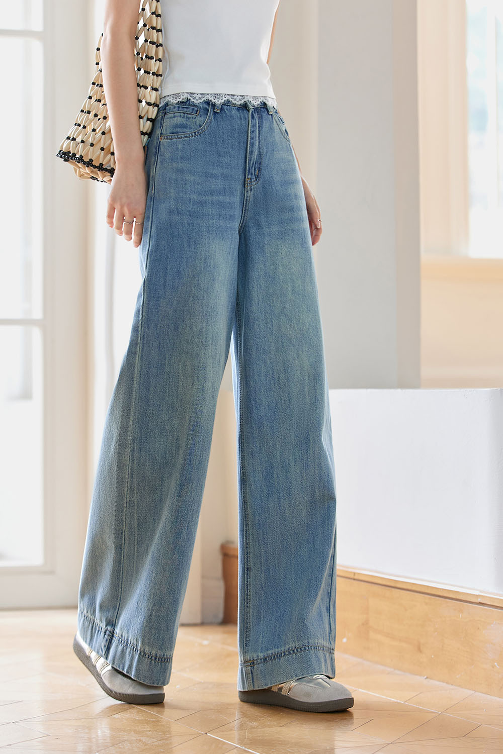 Cotton Loose Denim Wide-Leg Pants