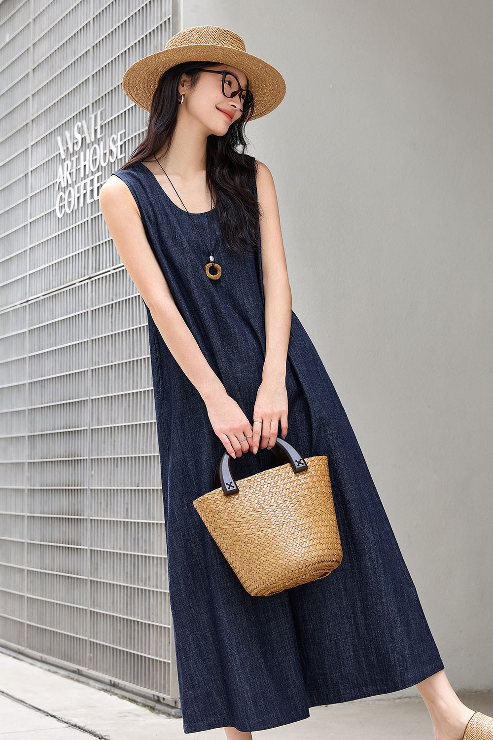 100% Cotton U-Neck Denim Dress