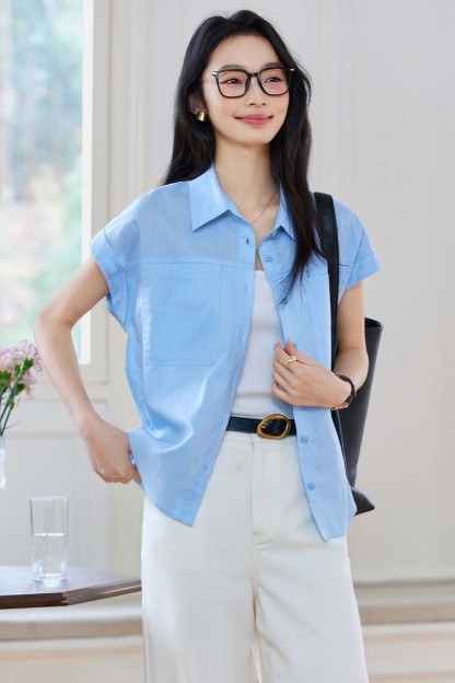 Cotton And Linen Blend Straight Shirt