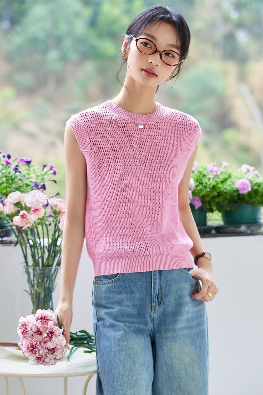 100% Cotton Minimalist Style Hollow Sweater