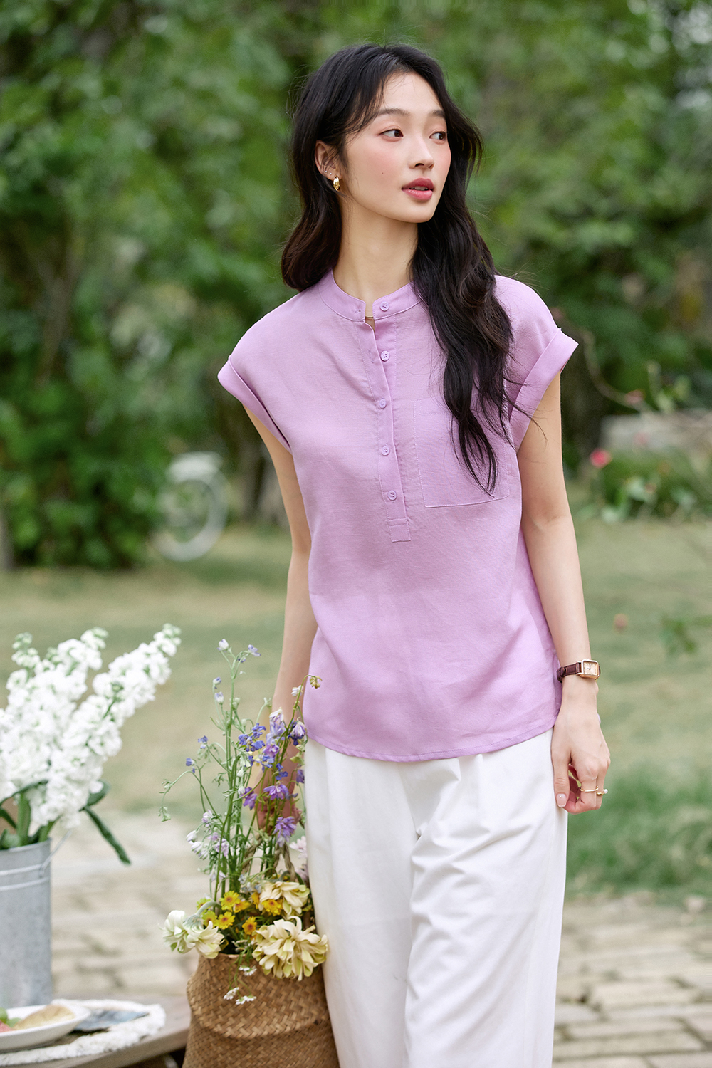 Commute-Chic Mini-Stand Collar Sleeveless Blouse-VIMLYSTORE