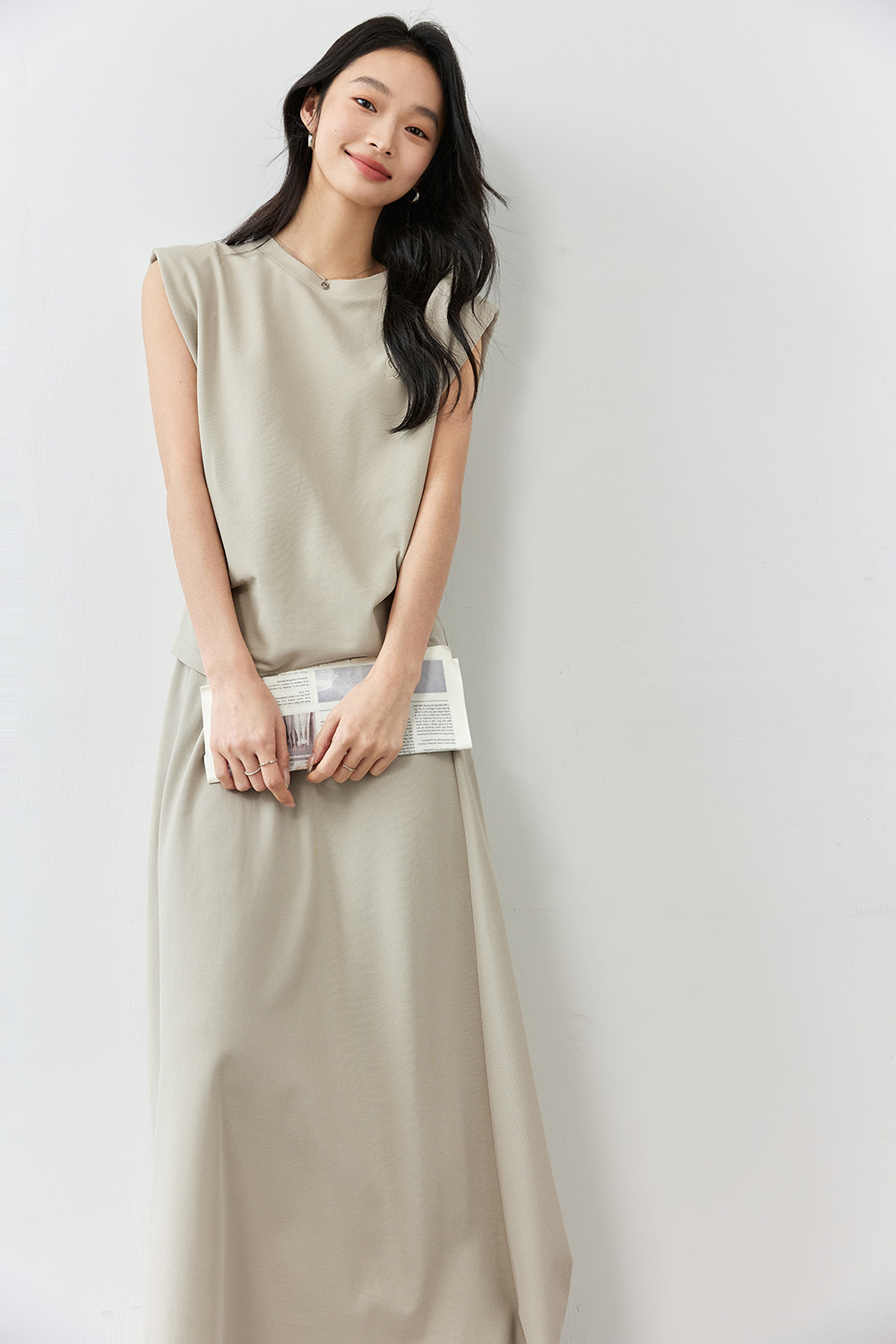 Round Neck Embroidered Top with A-Line Skirt Set