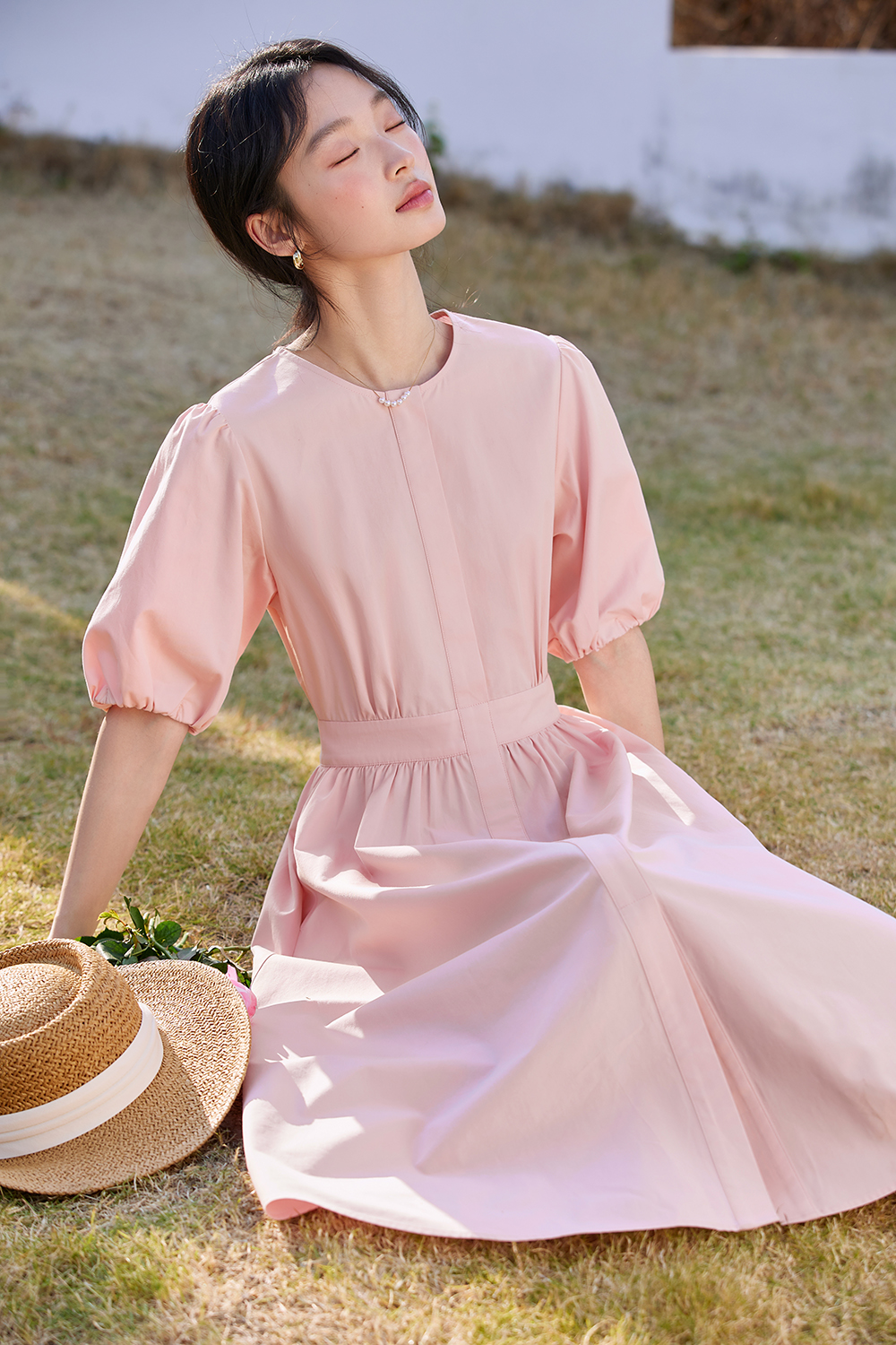 French-Elegance Slimming Puff-Sleeve Midi Dress-VIMLYSTORE