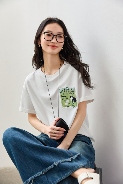 Commuter Simple Print Round Neck T-Shirt-VIMLYSTORE