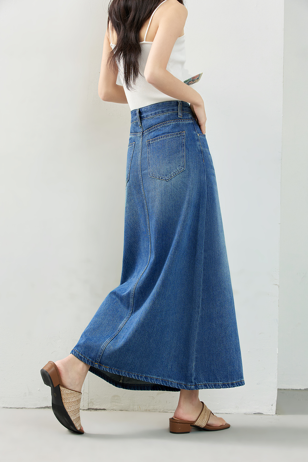 High-Waist A-Line Denim Skirt with Retro Slit Detail-VIMLYSTORE