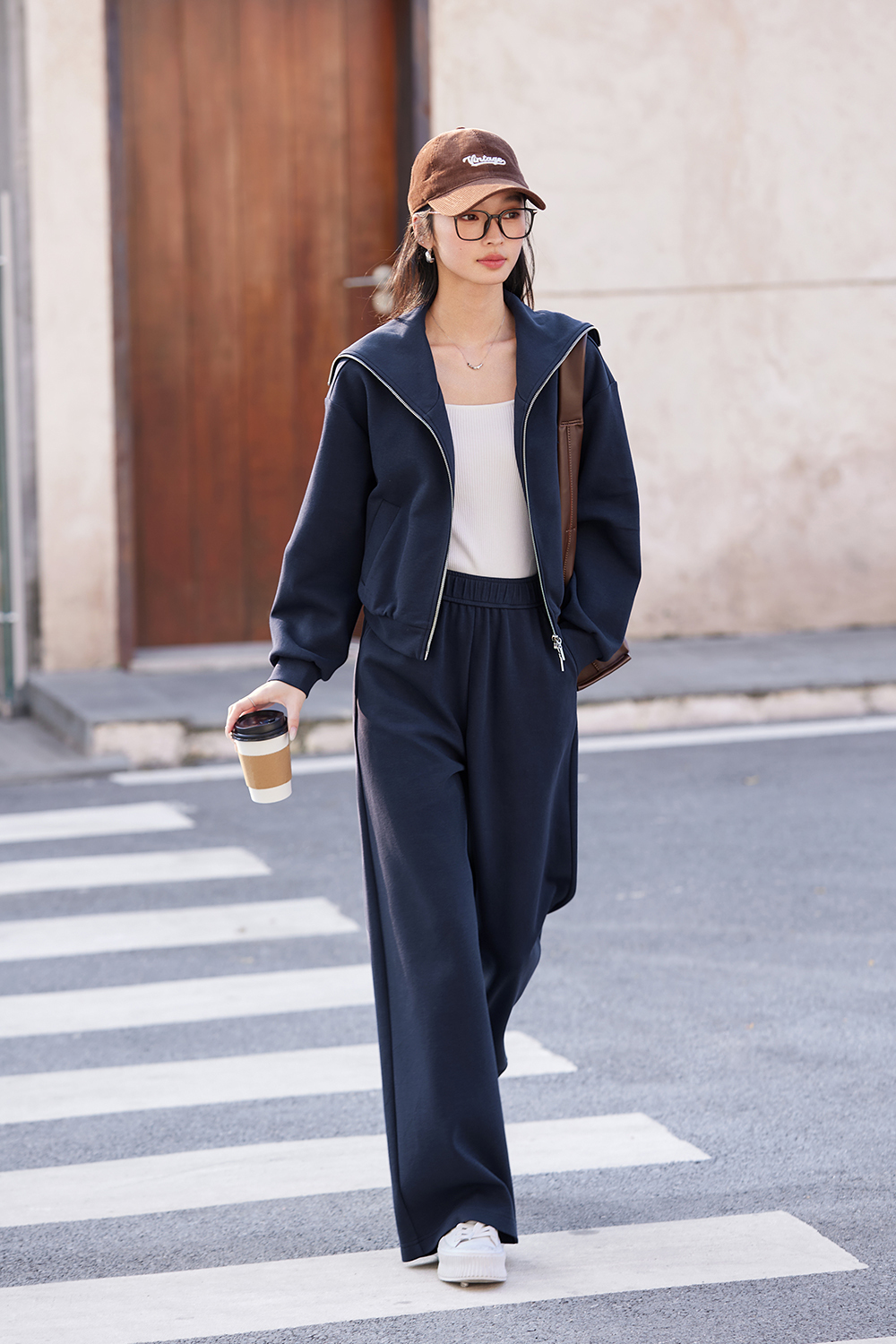 Navy Breton-Stripe Peplum Top & Wide-Leg Pants Set-VIMLYSTORE