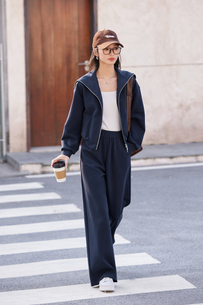 Navy Breton-Stripe Peplum Top & Wide-Leg Pants Set-VIMLYSTORE