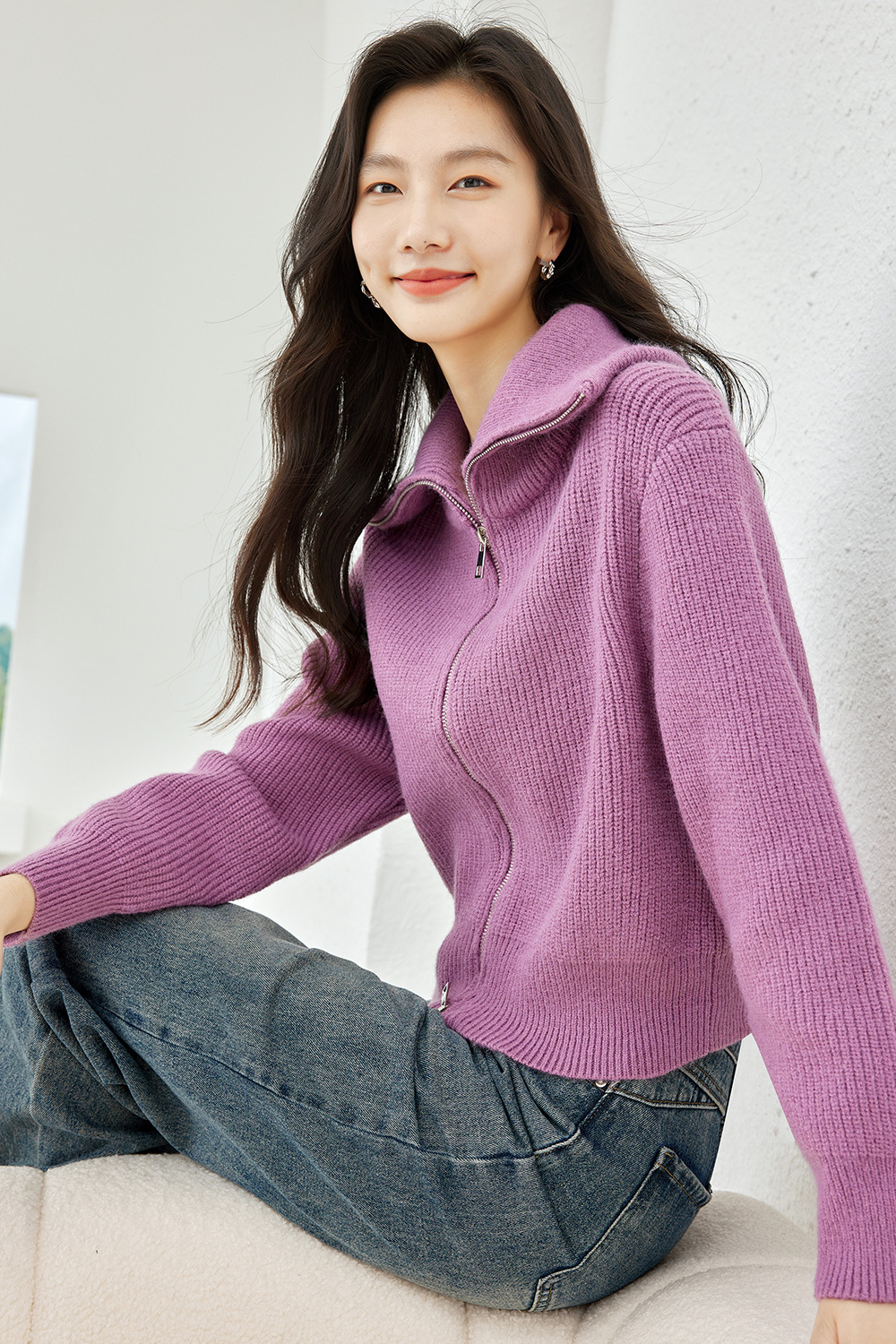 Metal zipper knit cardigan