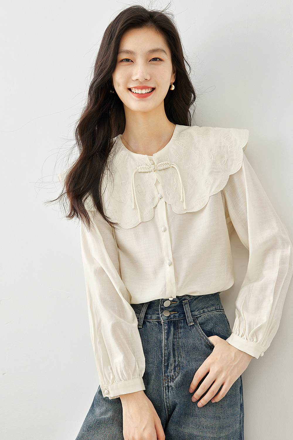 Doll collar traditional-style shirt-VIMLYSTORE