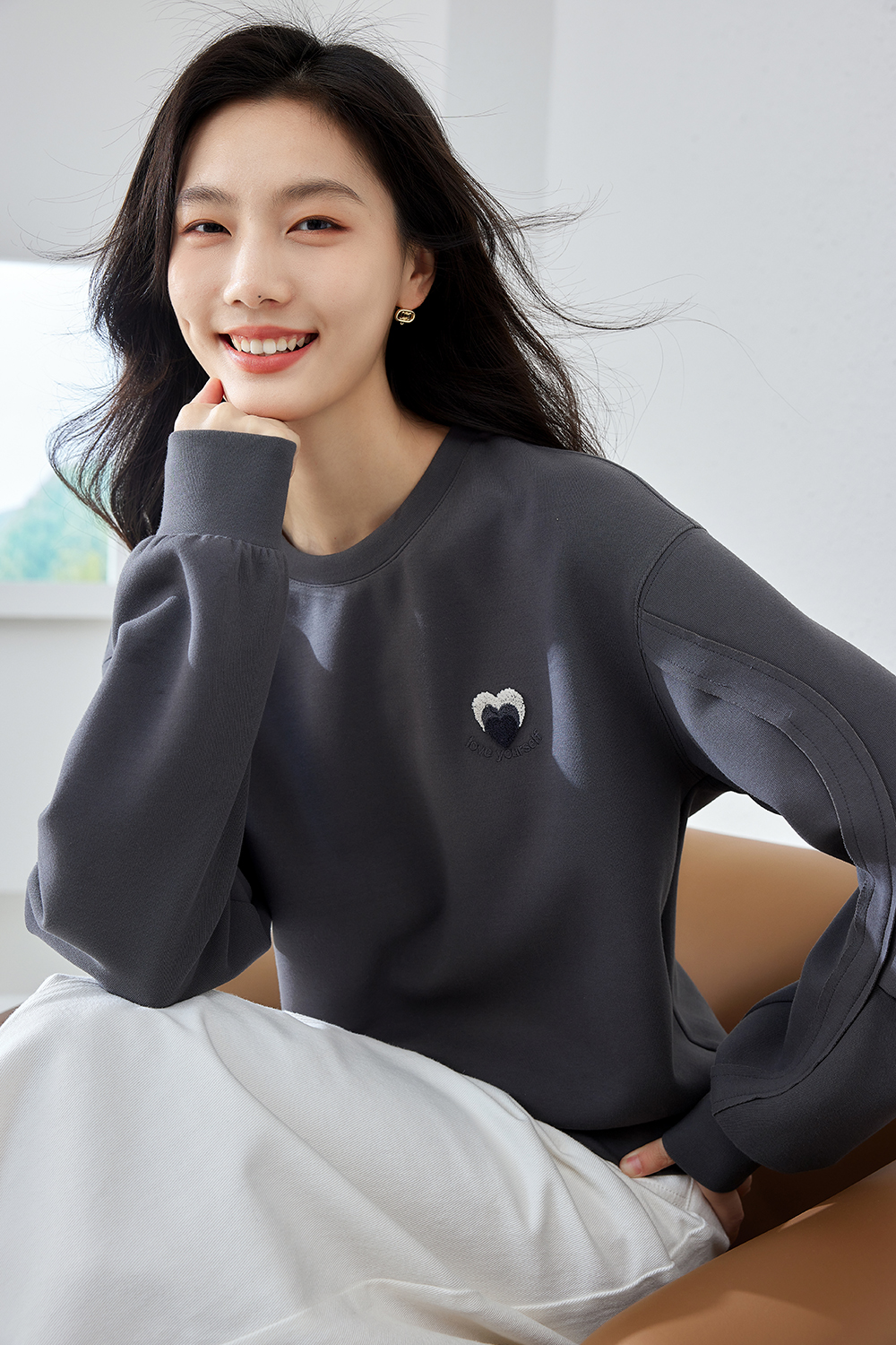 Unique embroidered round neck hoodie