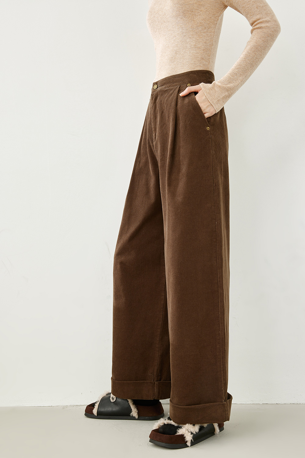 Corduroy wide-leg pants-VIMLYSTORE