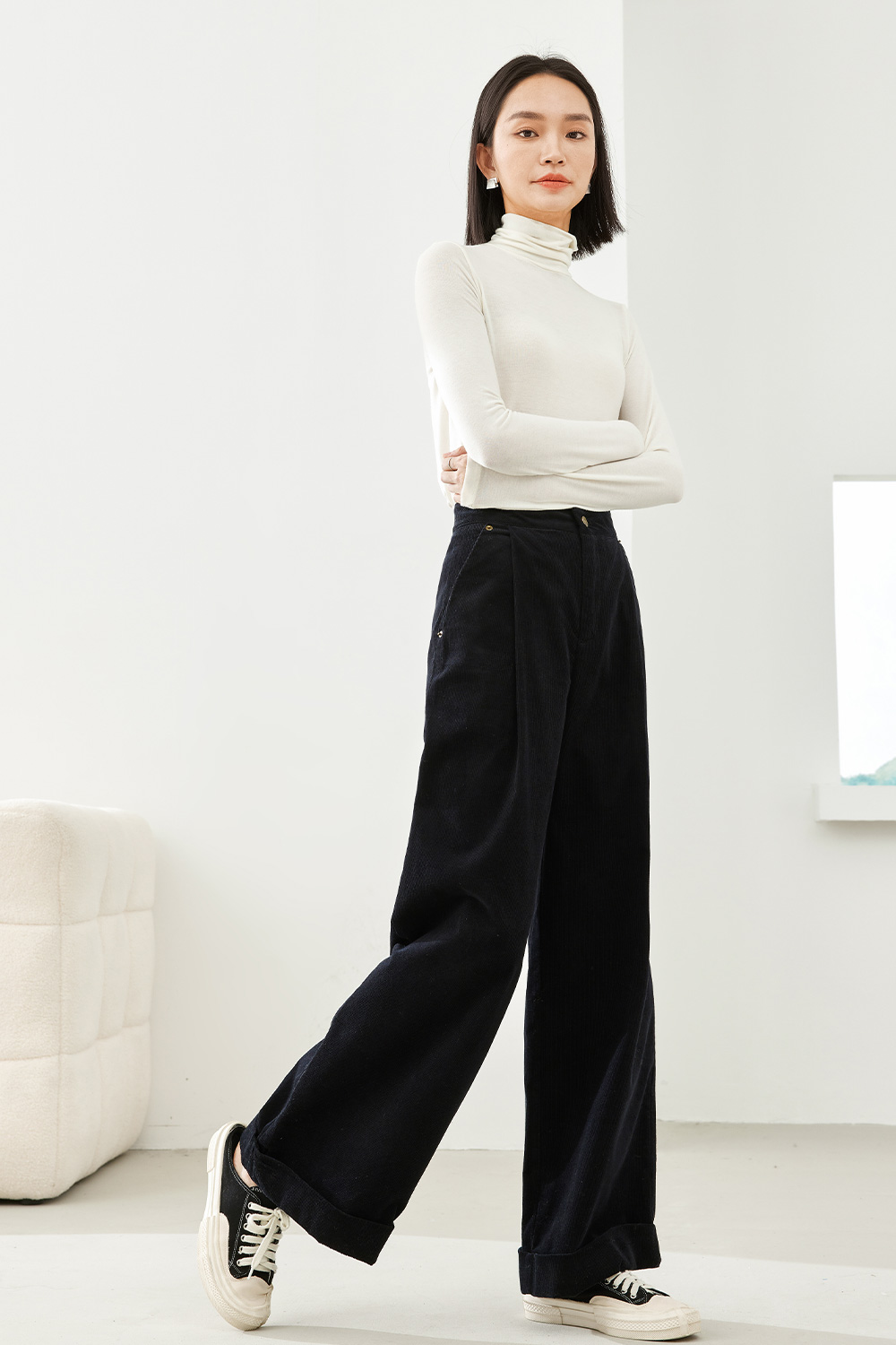 Corduroy wide-leg pants-VIMLYSTORE