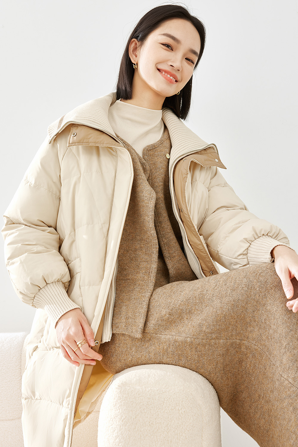 Fake two pieces patchwork down jacket