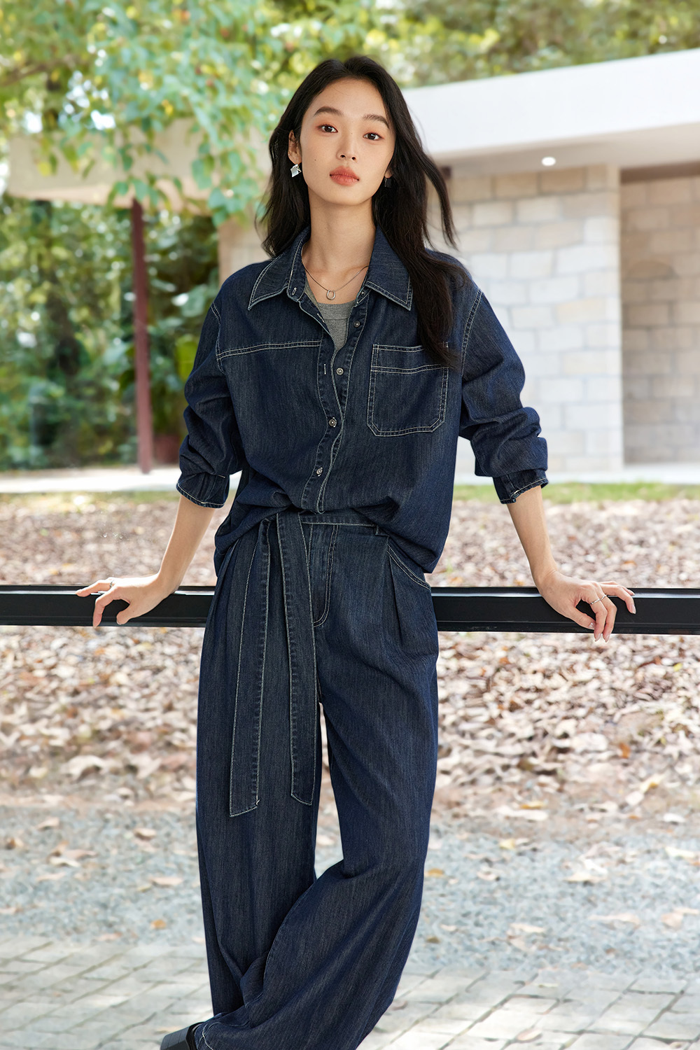 Tie-Up Drape Denim Suit